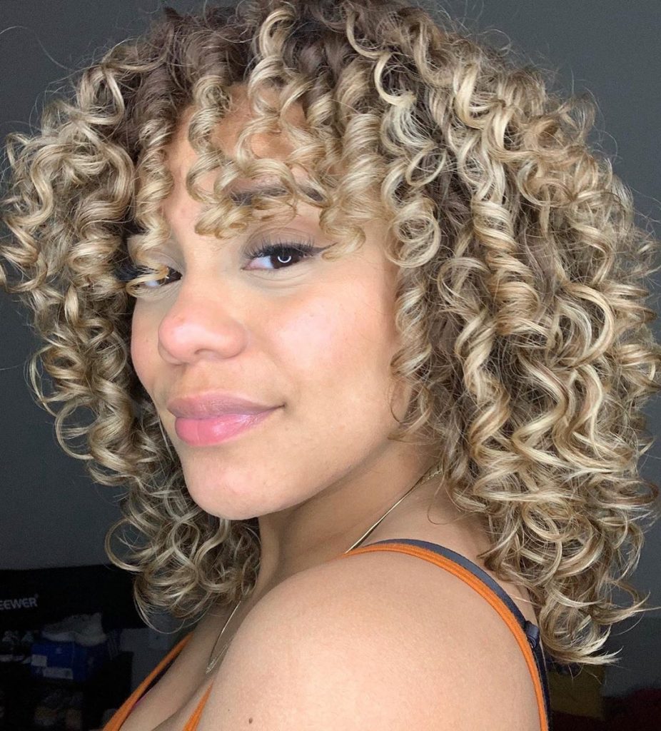 Blonde Highlights on Curly Hair.